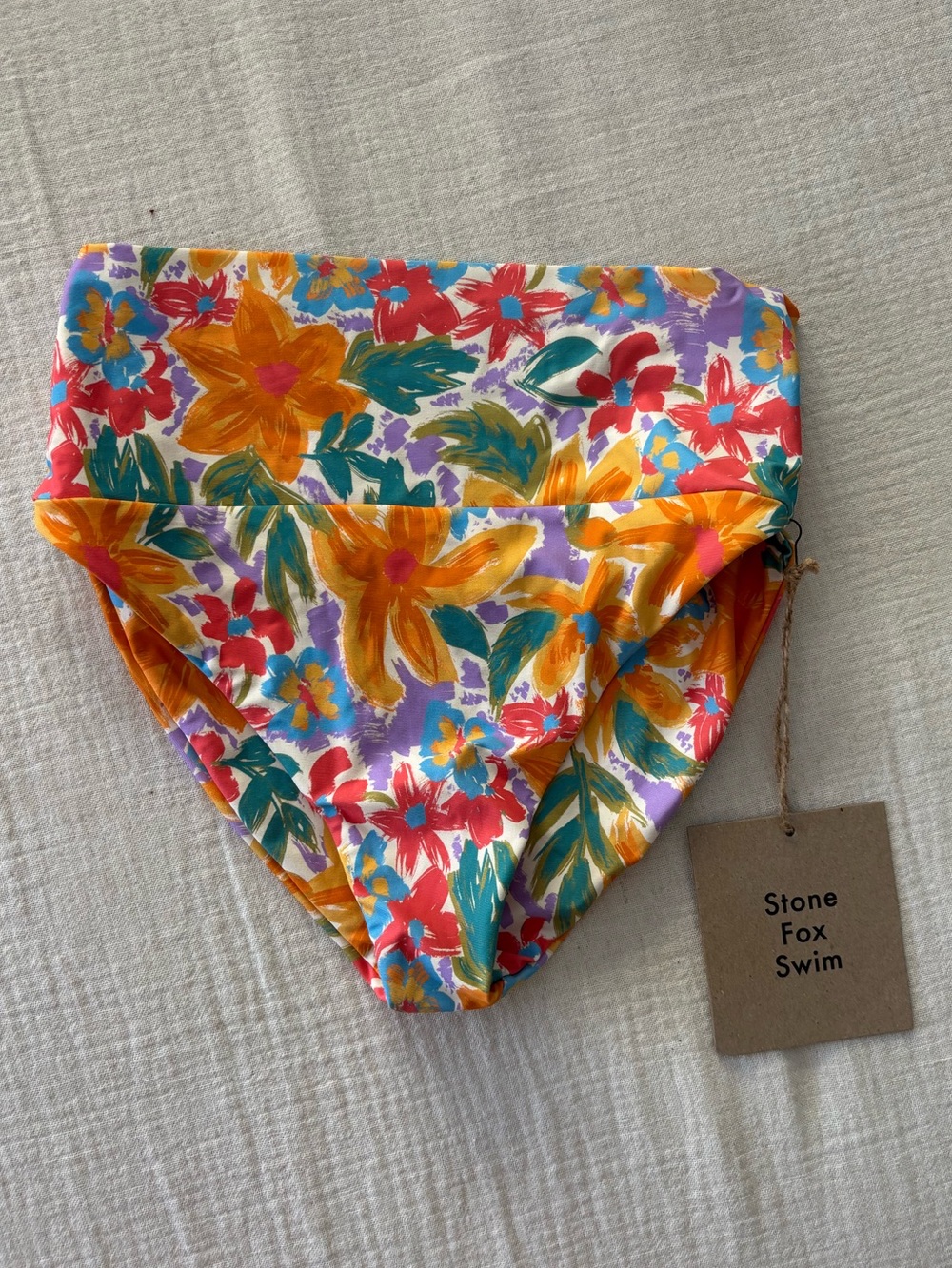 Stone Fox Swim Orange & Red Floral High-Waist Bikini Bottoms NWT size Xsmall